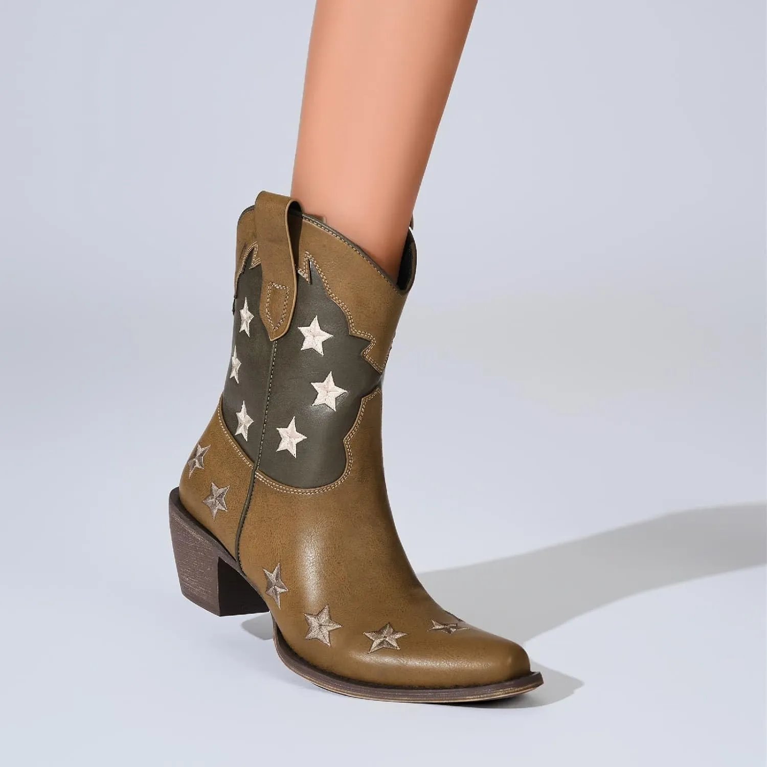 Women's Western Knee-high Boot Cowboy Boots for Women Cowgirl Mid Calf Boots Floral Embroidery Pointed Toe Chunky Heel 2.5" Ladies Western Boot