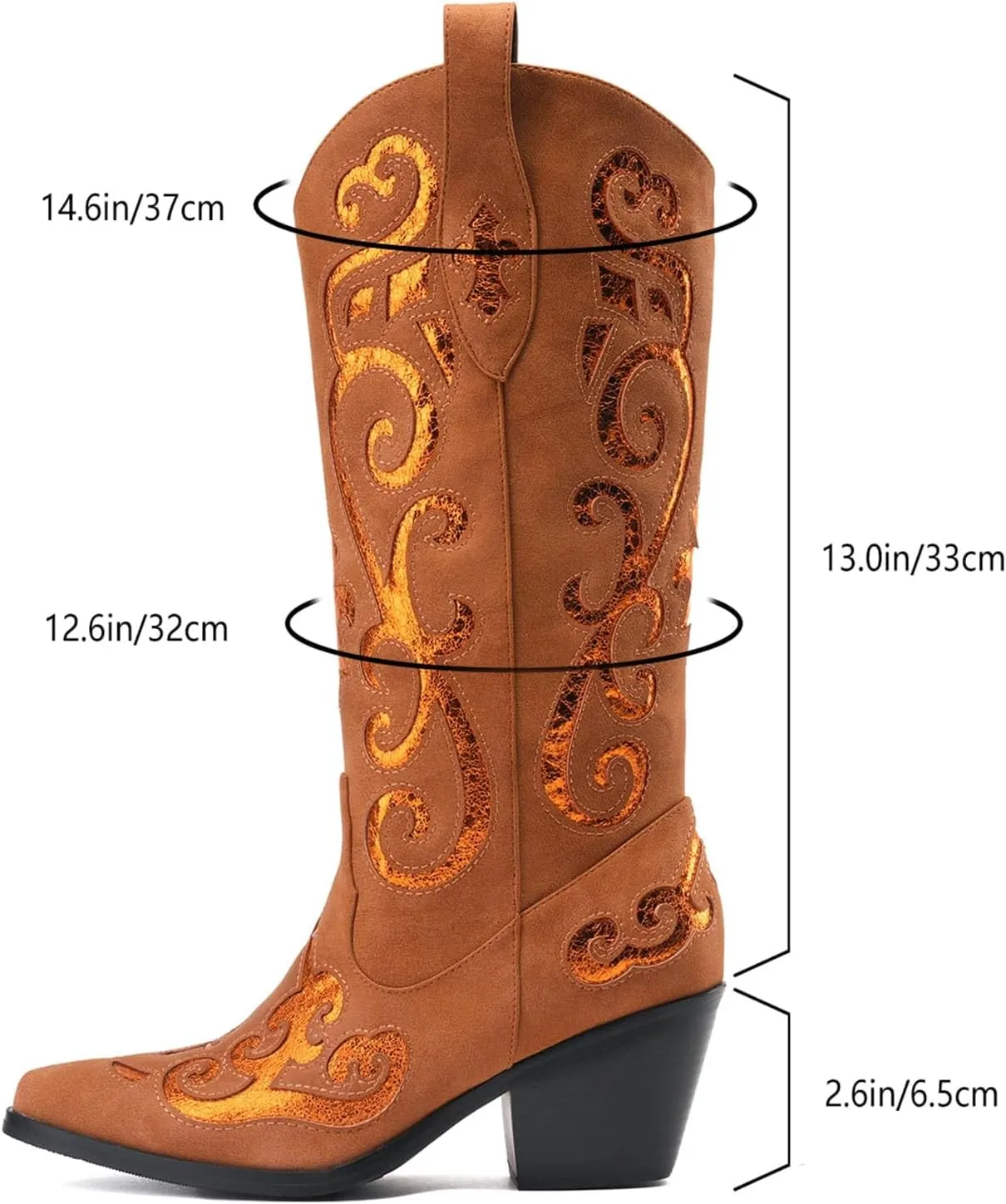 Women's Western Knee-high Boot Cowboy Boots for Women Cowgirl Mid Calf Boots Floral Embroidery Pointed Toe Chunky Heel 2.5" Ladies Western Boot