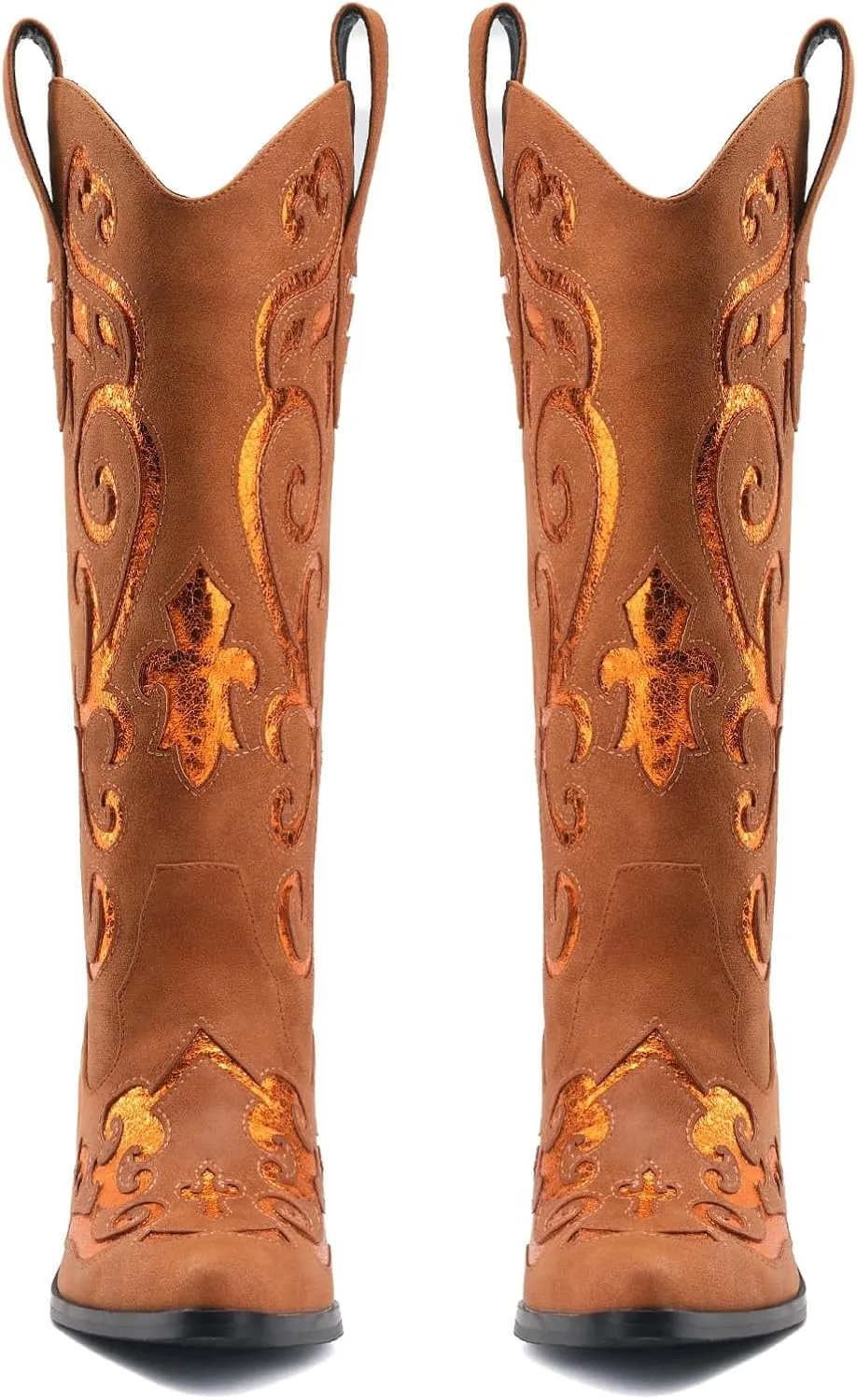 Women's Western Knee-high Boot Cowboy Boots for Women Cowgirl Mid Calf Boots Floral Embroidery Pointed Toe Chunky Heel 2.5" Ladies Western Boot