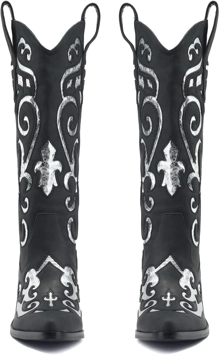 Women's Western Knee-high Boot Cowboy Boots for Women Cowgirl Mid Calf Boots Floral Embroidery Pointed Toe Chunky Heel 2.5" Ladies Western Boot