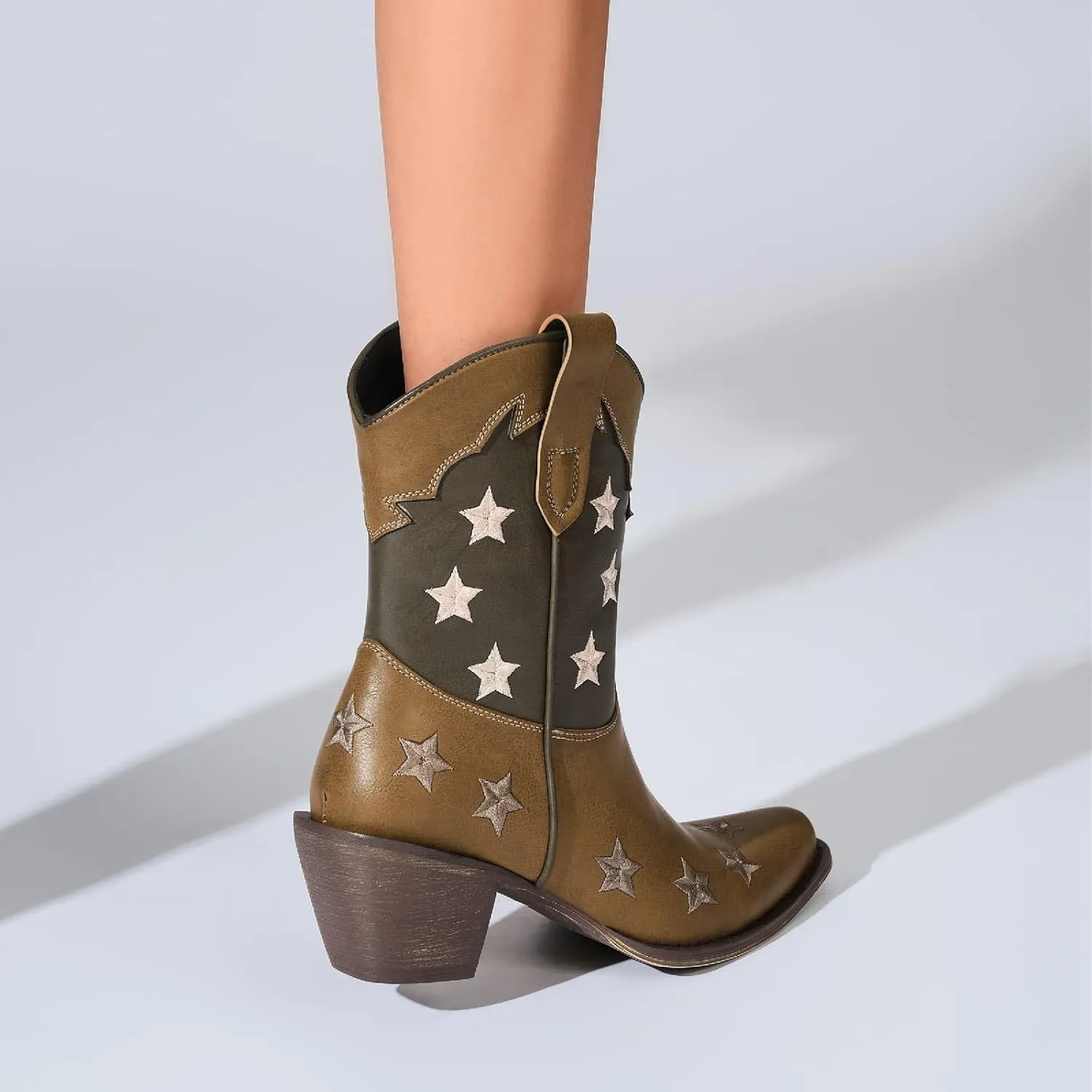 Women's Western Knee-high Boot Cowboy Boots for Women Cowgirl Mid Calf Boots Floral Embroidery Pointed Toe Chunky Heel 2.5" Ladies Western Boot