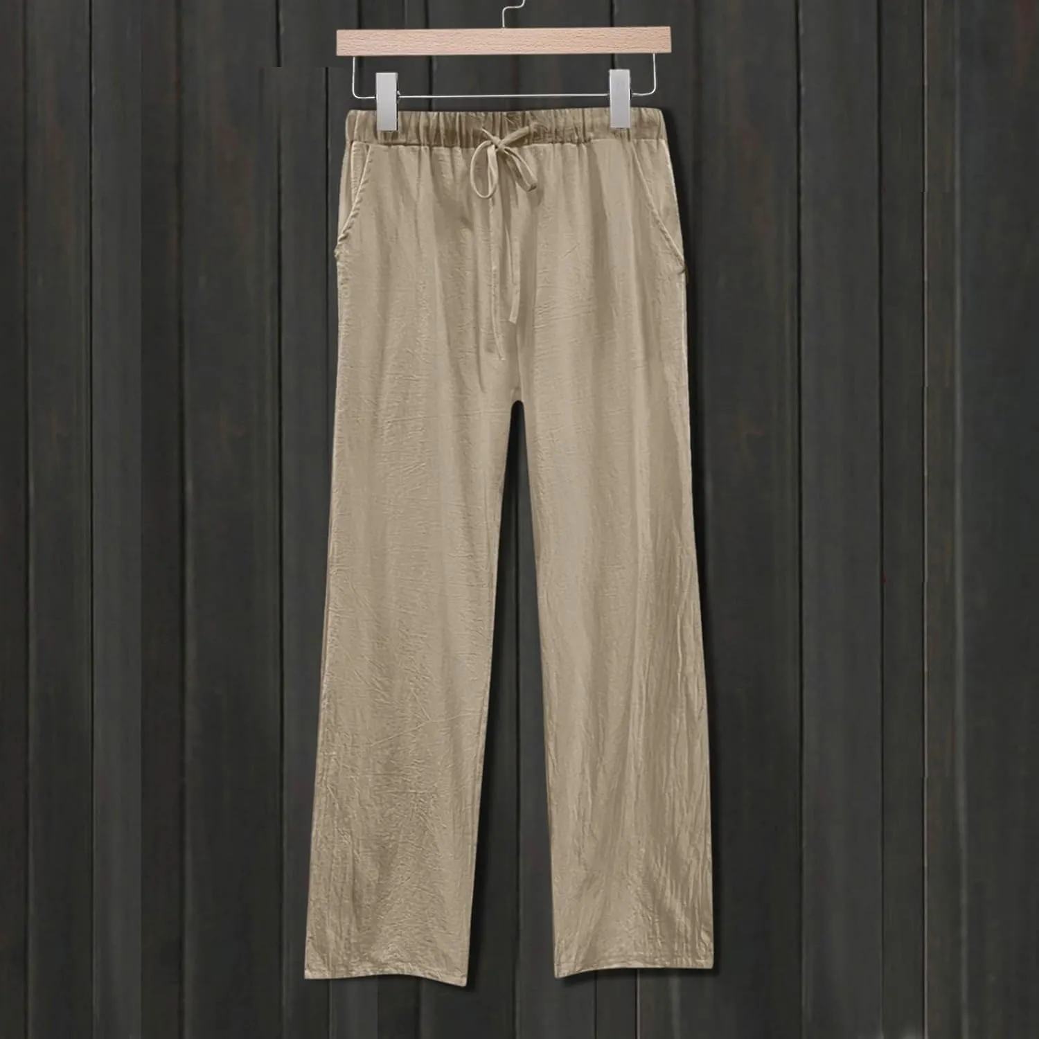 Womens Wide Leg Linen Pants Beach Casual High Elastic Waisted Palazzo Pant Suit Tie Side Trouser with Pocket
