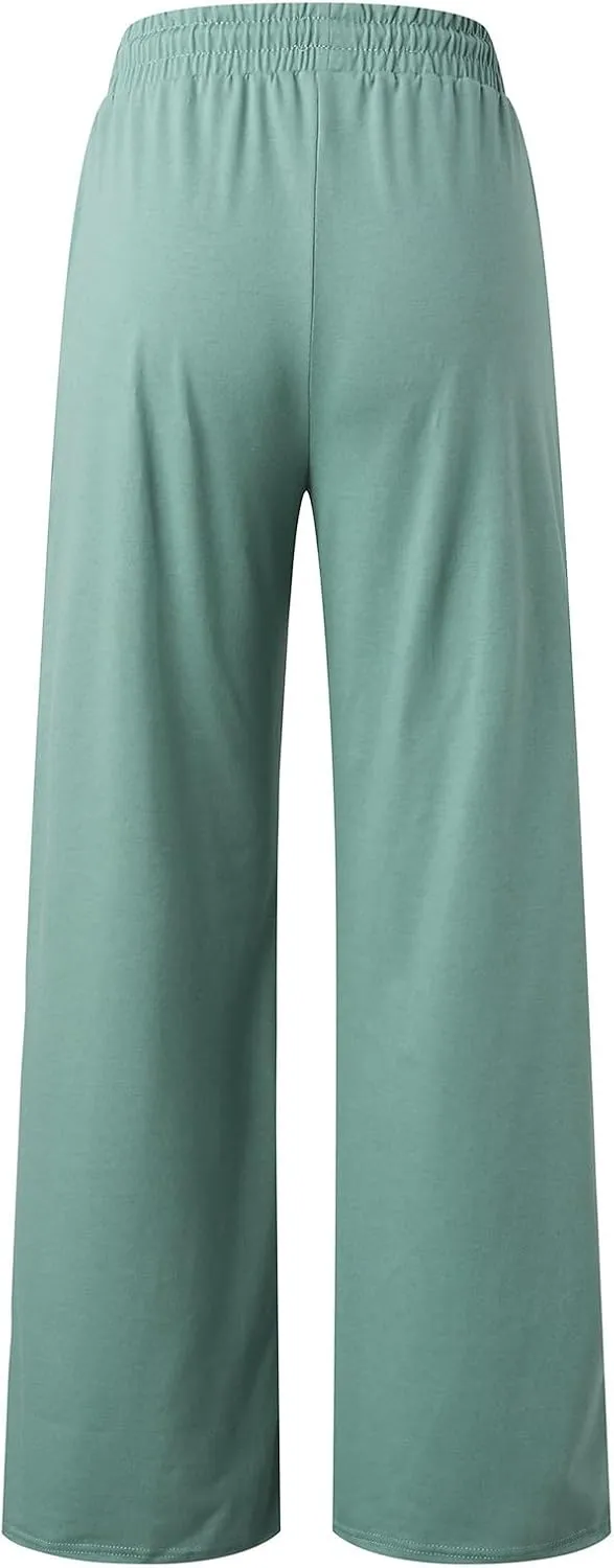 Womens Wide Leg Sweatpant High Waist Cotton Baggy Casual Drawstring Yoga Lounge Pants with Pockets
