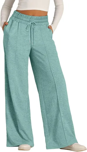 Womens Wide Leg Sweatpant High Waist Cotton Baggy Casual Drawstring Yoga Lounge Pants with Pockets