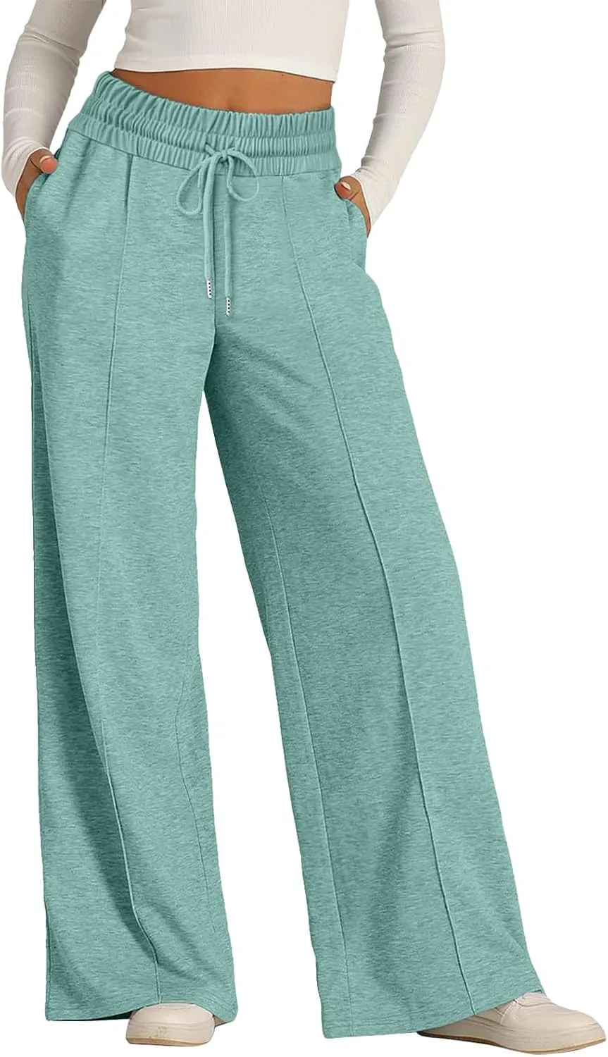 Womens Wide Leg Sweatpant High Waist Cotton Baggy Casual Drawstring Yoga Lounge Pants with Pockets