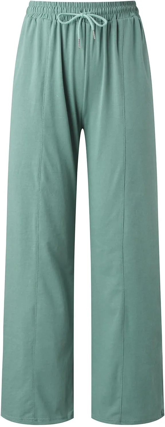 Womens Wide Leg Sweatpant High Waist Cotton Baggy Casual Drawstring Yoga Lounge Pants with Pockets