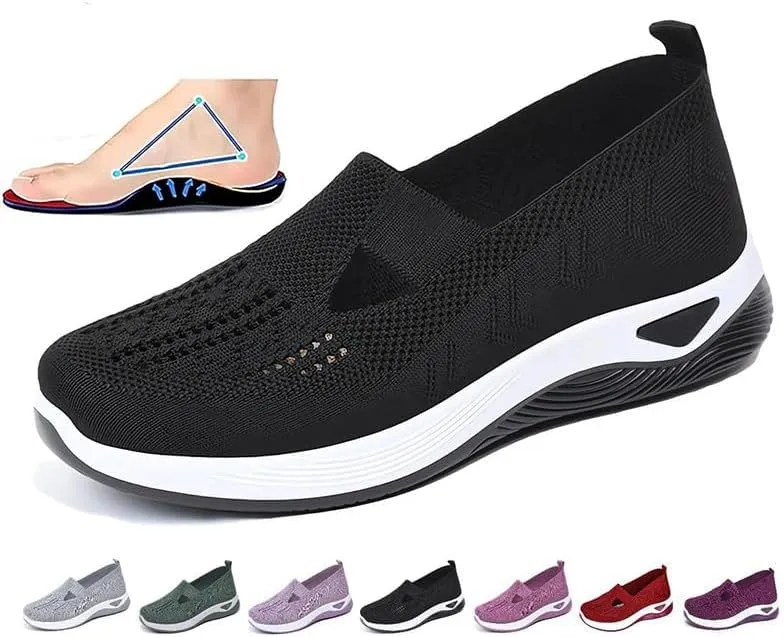Women's Woven Orthopedic Breathable Soft Sole Shoes,Walking Plantar Fasciitis Slides Sandals Anti-Slip Foam Mesh Shoes Comfortable Recovery Orthopedic Shoes Go Walking Slip on Diabetic Foam Shoes
