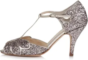 XYD Women Dance Ballroom Latin Jazz Sandals Mid Heels Peep Toe T-Strap Butterfly Bridal Evening Fancy Pumps Shoes