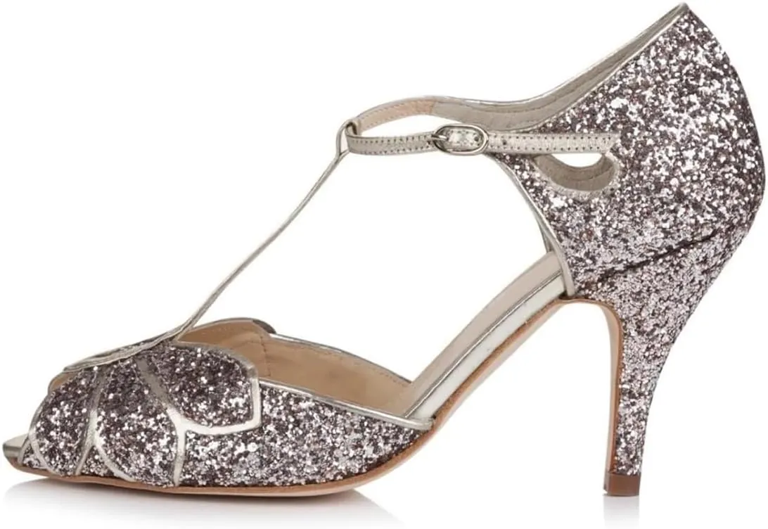 XYD Women Dance Ballroom Latin Jazz Sandals Mid Heels Peep Toe T-Strap Butterfly Bridal Evening Fancy Pumps Shoes