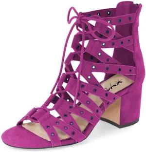 XYD Women Gladiator Caged Block Heel Sandals Open Toe Grommets Straps Cutout Back Zipper Dress Pumps Shoes