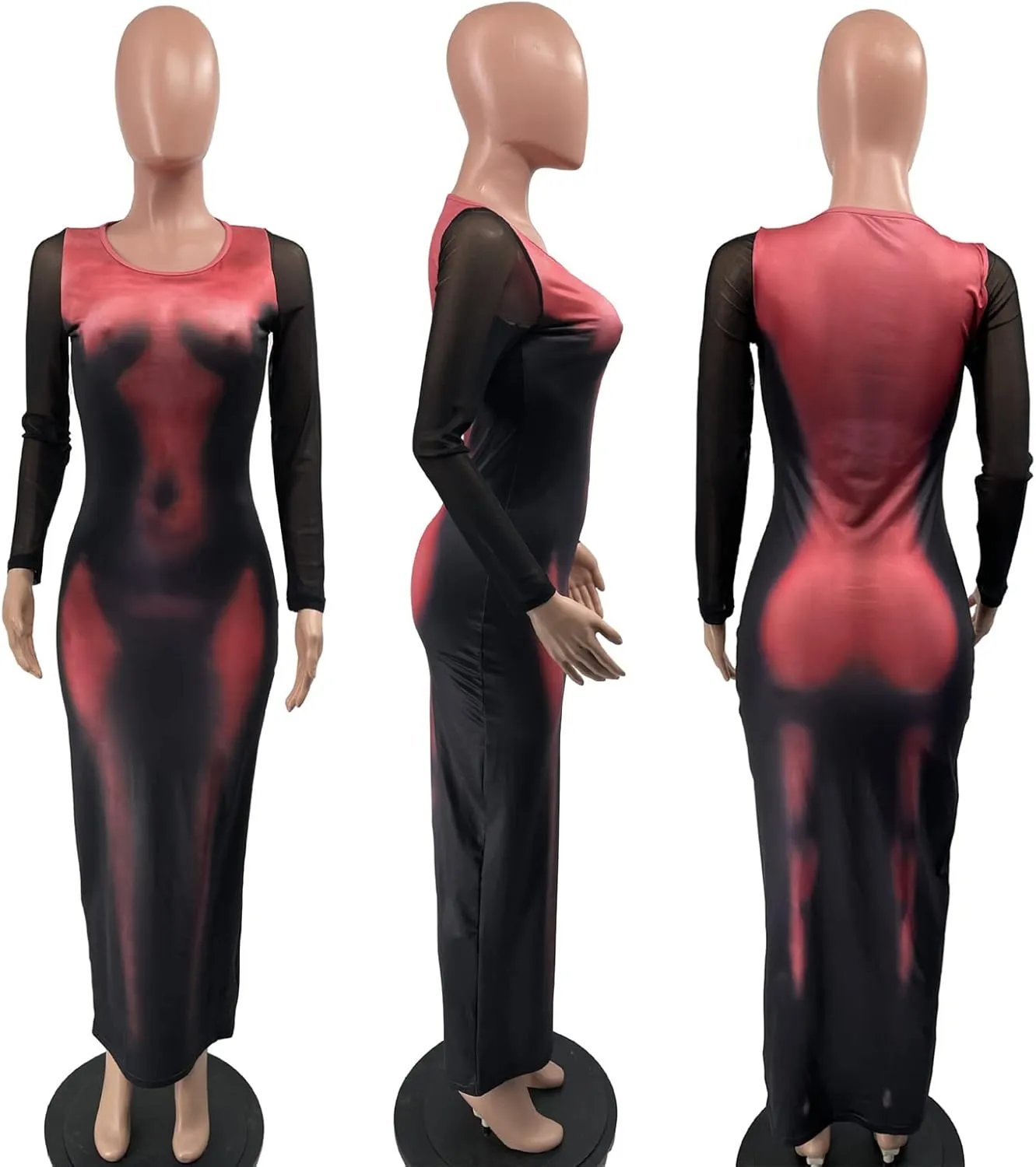 XZLUFNY Y2K 3D Body Print Maxi Dress Women Aesthetic Short Sleeve Party Dress