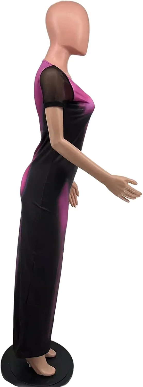 XZLUFNY Y2K 3D Body Print Maxi Dress Women Aesthetic Short Sleeve Party Dress