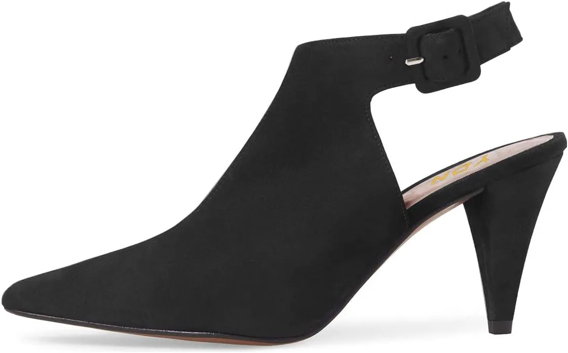 YDN Women Pointed Toe Cone High Heels Slingback Booties Ankle Strap Faux Suede Buckle Party Dress Sandal Size 4-15 US