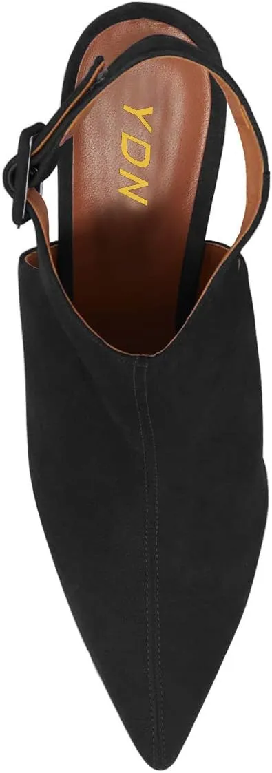 YDN Women Pointed Toe Cone High Heels Slingback Booties Ankle Strap Faux Suede Buckle Party Dress Sandal Size 4-15 US