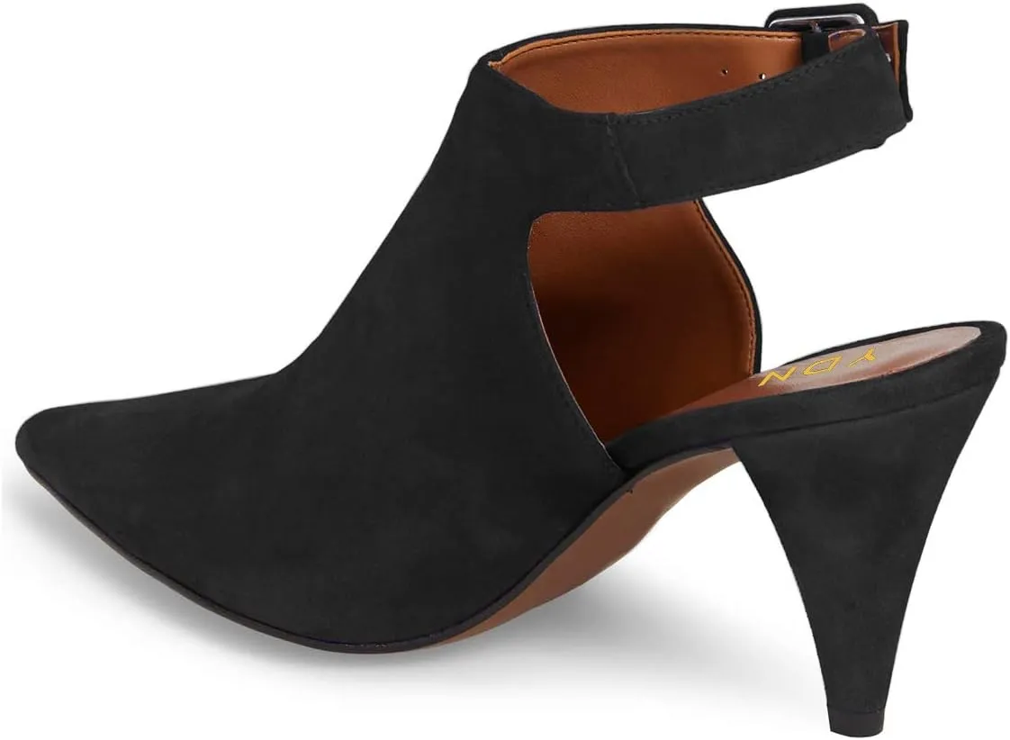 YDN Women Pointed Toe Cone High Heels Slingback Booties Ankle Strap Faux Suede Buckle Party Dress Sandal Size 4-15 US