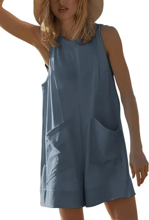 Yeokou Women's Casual Rompers Stretchy Onesie Summer Sleeveless Shorts Jumpsuits with Pockets
