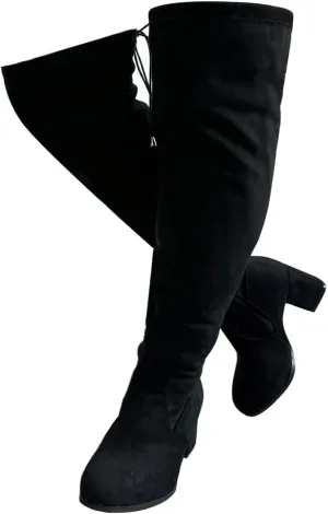 YING LAN Women's Wide Calf Over The Knee Pull On Chunky Block Heel Tall Boots