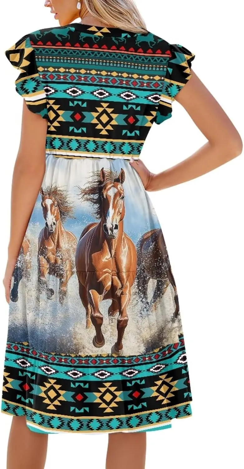 Youngerbaby Women Summer Dresses Midi Dress Flutter Sleeve Tiered Beach Dresses