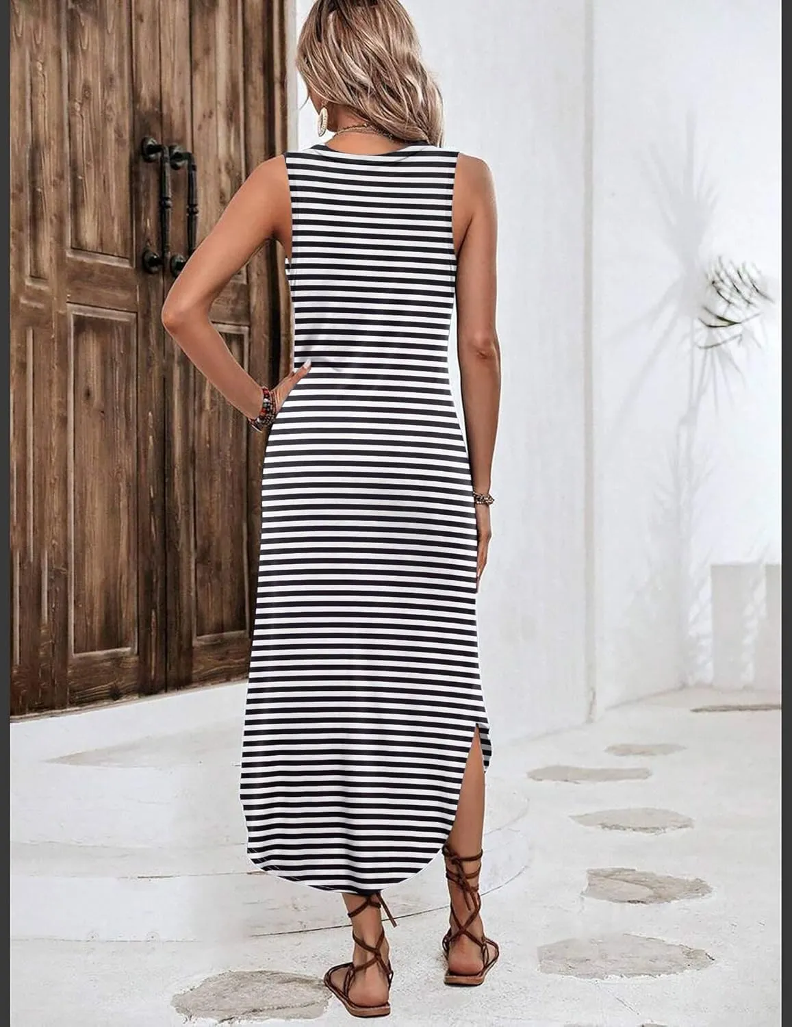 Zeagoo Women Floral Summer Dress Casual Beach Dress Printed Tank Dress with Pockets Pleated Front Long Dress