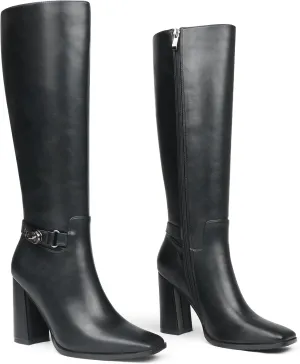 Zzheels Women's Knee High Boots Square Toe Chunky Knee Heeled Boots Long Boots for Women