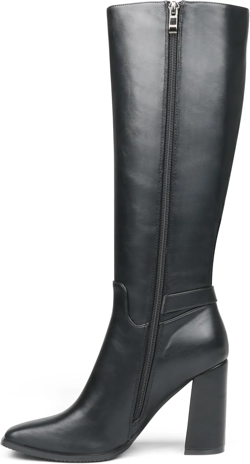 Zzheels Women's Knee High Boots Square Toe Chunky Knee Heeled Boots Long Boots for Women